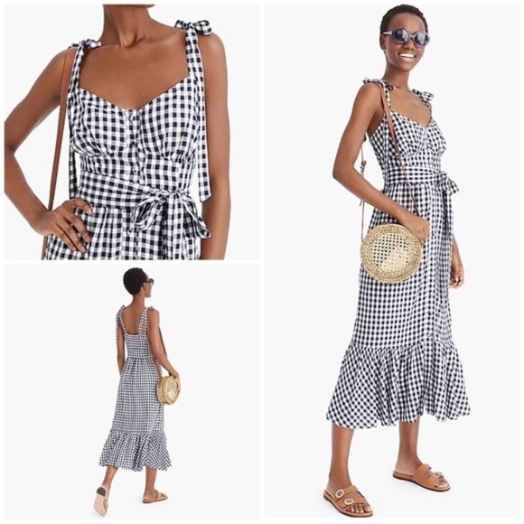 NWT J. Crew Gingham Ruffle Hem Button Maxi Dress - Picture 1 of 6